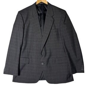 Vintage Foreman & Clark Windowpane Blazer Mens Size 44R Classic Gray Jacket